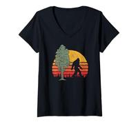 Femme Retro Bigfoot Silhouette & Sequoia Believe! T-Shirt avec Col en V