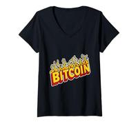 Femme Rétro Bitcoin Crypto Digital Coin Money Money Devise Future T-Shirt avec Col en V