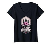 Femme Retro Camp Infirmière Infirmière Directeur d'équipe T-Shirt avec Col en V