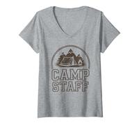 Femme Retro Camp Personnel Directeur Camping Host Counselor Crew T-Shirt avec Col en V