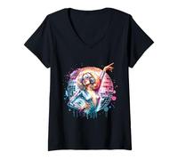 Femme Retro Dancing Disco Queen Dancer années 70 T-Shirt avec Col en V