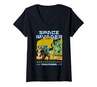Femme Rétro de Science-Fiction Space Invader Struggle for Survival T-Shirt avec Col en V