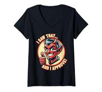 Femme Retro Devil Approuve - Thumbs Up T-Shirt avec Col en V