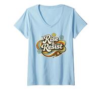 Femme Rétro du Mois de l'histoire des Femmes en Hausse et en résistance T-Shirt avec Col en V