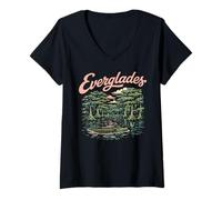 Femme Retro Everglades National Park Gator Vintage 80s Florida T-Shirt avec Col en V