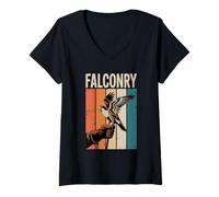 Femme Retro Falconry Faucon Fauconnier Faucons T-Shirt avec Col en V