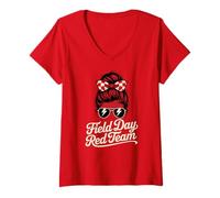 Femme Retro Field Day Red Team Competition Spirit W hili High T-Shirt avec Col en V