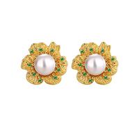 Femme rétro fleur perle d'oreilles femme S925 argent aiguille lumière luxe d'oreilles haut de gamme tempérament bijoux Ensemble de (Gold, One Size)