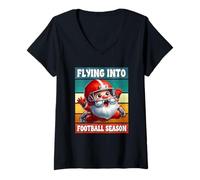 Femme Retro Football Grandpa Gnome Dad Flying In Football Season T-Shirt avec Col en V
