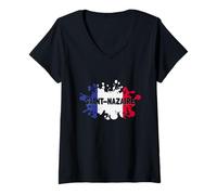 Femme Rétro France Ville, Saint-Nazaire T-Shirt avec Col en V