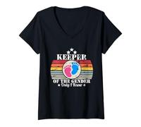 Femme Rétro Gardien du Genre Mignonne Révélation De Sexe Couple Fête T-Shirt avec Col en V