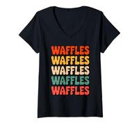 Femme Retro Gaufres Pancakes Gaufre Petit Déjeuner T-Shirt avec Col en V