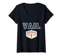 Femme Retro Geometric Mountains Vail Colorado Vintage Ski T-Shirt avec Col en V