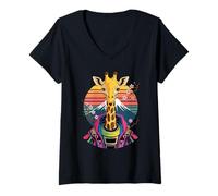Femme Rétro Girafe Samouraï Girafes T-Shirt avec Col en V