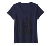 Femme Rétro God is Love - Joli Verset biblique inspirant chrétien T-Shirt avec Col en V