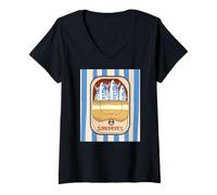 Femme Retro Graphic Sardines Tinned Fish for Men and Women T-Shirt avec Col en V