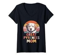 Femme Retro Great Pyrenees Mom Chien De Montagne des Pyrénées Pyr T-Shirt avec Col en V