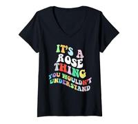 Femme Retro Groovy, C'est Une Histoire de Rose Que Vous ne comprendriez Pas T-Shirt avec Col en V