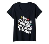 Femme Retro Groovy I'm Evanne Doing Evanne Things Funny Mother's T-Shirt avec Col en V