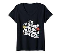 Femme Retro Groovy I'm Frances Doing Frances Things Funny Mother's T-Shirt avec Col en V