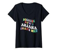 Femme Retro Groovy Parce Que Je suis Ariana, C'est Pourquoi Un nom personnalisé Amusant T-Shirt avec Col en V