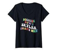 Femme Retro Groovy Parce Que Je suis Skylar, C'est Pourquoi Un nom personnalisé Amusant T-Shirt avec Col en V