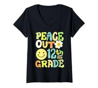Femme Retro Groovy Peace Out 12e année douzième année filles garçons T-Shirt avec Col en V