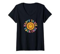 Femme Retro Happy Teacher Back to School T-Shirt avec Col en V