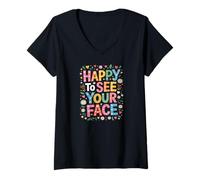 Femme Retro Happy Teacher Back to School T-Shirt avec Col en V