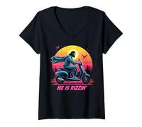 Femme Retro He Is Rizzin Funny Has Rizzen Easter Christian T-Shirt avec Col en V