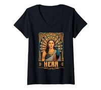 Femme Rétro Hera Paon Grèce Antique Déesse Grec Mythe Grec T-Shirt avec Col en V
