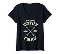 Femme Rétro I SURVED SIXTIES : DEUX FOIS GÉNIAL DEPUIS SON 60E ANNIVERSAIRE T-Shirt avec Col en V