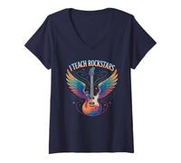 Femme Retro I Teach Rock Stars Teacher Choir Squad Music Motivate T-Shirt avec Col en V