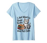 Femme Rétro, je veux juste lire des livres et caresser des chats T-Shirt avec Col en V