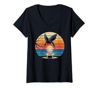Femme Retro Kingfisher Diving Into Water with Splash Art Birder T-Shirt avec Col en V
