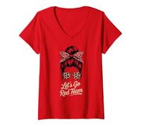 Femme Retro Let's Go Red Team Field Day Summer Camp Compétition T-Shirt avec Col en V