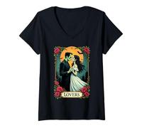 Femme Retro Lovers Frankenstein Halloween Dance Night T-Shirt avec Col en V