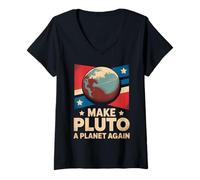 Femme Rétro Make Pluton a Planet Again Distressed Texas Space T-Shirt avec Col en V