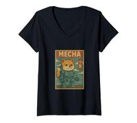 Femme Rétro Mecha Shiba Tokyo Guardian Adventure T-Shirt avec Col en V