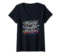 Femme Retro Mental Health Matters Thérapie de Sensibilisation aux Soins personnels T-Shirt avec Col en V