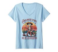 Femme Rétro Mexican Heritage Wild West Squelette Cowboy Vintage T-Shirt avec Col en V