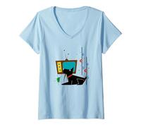 Femme Retro Mid Century Modern Dog 1950s Midcentury Aesthetic T-Shirt avec Col en V