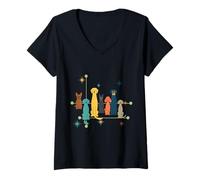 Femme Retro Mid-Century Modern Look Dogs 50S 60S Style T-Shirt avec Col en V