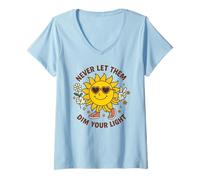 Femme Rétro Mignon Soleil « Never Let Them Dim Your Light » Positivité T-Shirt avec Col en V