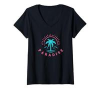 Femme Retro Paradise Summer Beach Vacances T-Shirt avec Col en V