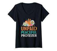 Femme Retro Peace Sign Flowers Groovy Unpaid Peaceful Protester T-Shirt avec Col en V