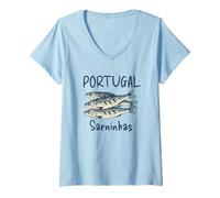 Femme Retro Portugal Travel Sardinhas Portugal Grill Sardines T-Shirt avec Col en V