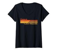 Femme Retro Prague République tchèque T-Shirt avec Col en V