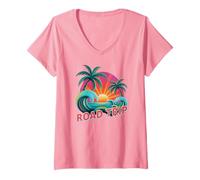 Femme Rétro Road Trip Surf Vacances Voyage Mamans Assorties T-Shirt avec Col en V