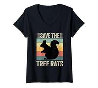 Femme Rétro Save The Tree Rats Funny Squirrel Lover Men Women Kids T-Shirt avec Col en V